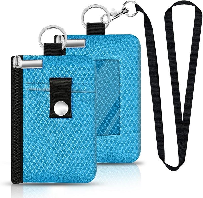 CCUMI Minimalist RFID Blocking Small Wallet with ID Window,WaterResistant Zip Id Case Wallet with Lanyard Keychain for Cards,Cash,Travel,Women,Men (Lake Blue) - Image 1